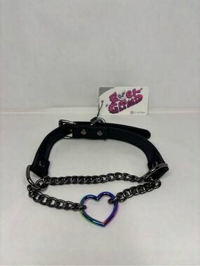 Ever Glimp Rainbow Heart Chain Choker Necklace - Black
